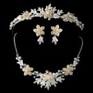 Gold Champagne Flower Accent & White Pearl Matching set 8100