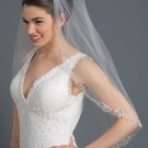 Single Layer Bridal Wedding Fingertip Veil w/ Beads, Rhinestones Veil V 1162 1F