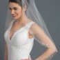 Single Layer Bridal Wedding Fingertip Veil w/ Beads, Rhinestones Veil V 1162 1F