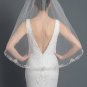 Single Layer Bridal Wedding Fingertip Veil w/ Beads, Rhinestones Veil V 1162 1F