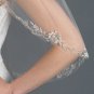 Single Layer Bridal Wedding Fingertip Veil w/ Beads, Rhinestones Veil V 1162 1F