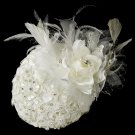 Extraordinary Ivory Flower & Feather Hat Headpiece Comb 909