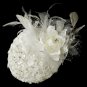 Extraordinary Ivory Flower & Feather Hat Headpiece Comb 909