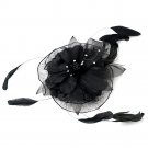 Black Feather & Rhinestone Flower Fascinator Hair Clip 1772