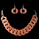 Gold Peach Coral Fashion Enameled Jewelry Set 82033