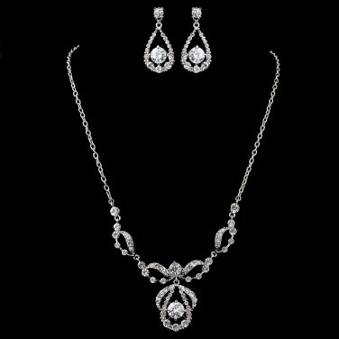 Plus Size 23" long Rhodium Clear Round CZ & Rhinestone Jewelry Set