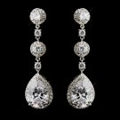 CZ Dangle Tear Drop & Round Crystal Dangle Bridal Earrings 8676 (Silver or Gold)
