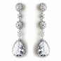 CZ Dangle Tear Drop & Round Crystal Dangle Bridal Earrings 8676 (Silver or Gold)
