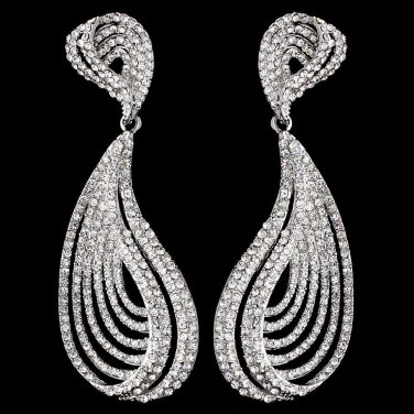 Silver Clear Rhinestone Dangle Earrings 9893
