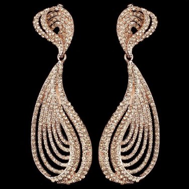 Rose Gold Peach Rhinestone Dangle Earrings 9893