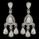Rhodium Clear Teardrop CZ Crystal Chandelier Earrings 9410
