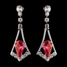 Silver Red & Clear Teardrop Dangle Earrings 5103