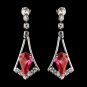 Silver Red & Clear Teardrop Dangle Earrings 5103