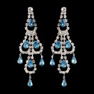 Silver Aqua & Clear Teardrop Rhinestone Chandelier Earrings 0106