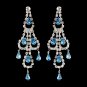 Silver Aqua & Clear Teardrop Rhinestone Chandelier Earrings 0106