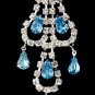 Silver Aqua & Clear Teardrop Rhinestone Chandelier Earrings 0106