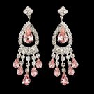 Silver Pink Teardrop & Clear Round Rhinestone Chandelier Earrings 2479