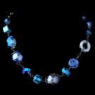 Hematite Blue Faceted Cut Glass & Stone Necklace
