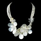 ilver Freshwater Pearl Shell & Swarovski Crystal Bead Necklace 8196