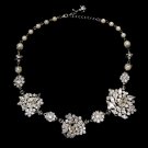 Antique Rhodium Silver Clear Ivory Pearl Accented Necklace 9860