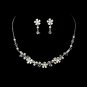 Fabulous Silver Clear Crystal & White Pearl Flower Necklace & Earring Set 6878
