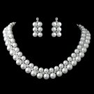 Rhodium White Pearl & CZ Jewelry Set