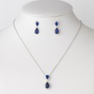 Rhodium Sapphire CZ Crystal Bridal Wedding Necklace & Earring Set 9729