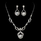 Silver Round Rhinestone Necklace & Earrings Bridal Jewelry Set 8265