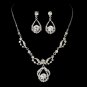 Silver Round Rhinestone Necklace & Earrings Bridal Jewelry Set 8265