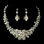 Silver Ivory Pearl & Rhinestone Flower Necklace & Earrings Bridal Jewelry Set 7660