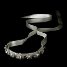 Antique Silver Crystal & Ivory Pearl Bridal Ribbon Headband Headpiece 931