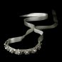 Antique Silver Crystal & Ivory Pearl Bridal Ribbon Headband Headpiece 931