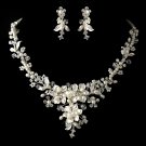 Silver Diamond White Freshwater Pearl, Crystal & Rhinestone Necklace & Earrings Jewelry Set 9696