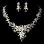 Silver Diamond White Freshwater Pearl, Crystal & Rhinestone Necklace & Earrings Jewelry Set 9696