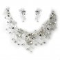 Silver Clear Crystal & Rhinestone Necklace & Earrings Jewelry Set 9699