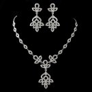 Antique Silver Clear Rhinestone Necklace & Earrings Jewelry Set 9694