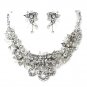Antique Silver Clear Swarovski Crystal & Rhinestone Necklace & Earrings Jewelry Set 9695