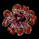 Gold Two Tone Red AB Flower Brooch 8779
