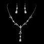 Silver Clear Diamond White Pearl Necklace Earring Set 72030