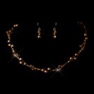 Gold Brown Czech Glass Pearl & Swarovski Crystal Bead Multiweave Illusion Necklace set