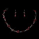 Silver Burgundy Czech Glass Pearl & Swarovski Crystal Bead Multiweave Illusion Necklace set