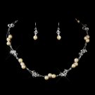 Silver Ivory Czech Glass Pearl & Swarovski Crystal Bead Multiweave Illusion Necklace set