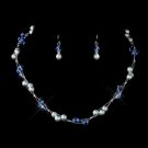 Silver Light Blue Czech Glass Pearl & Swarovski Crystal Bead Multiweave Illusion Necklace set