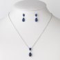 Rhodium Sapphire CZ Crystal Bridal Wedding Necklace 9729 & Drop Earrings 9729 Jewelry Set