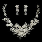 Silver Clear Crystal Necklace & Earrings Jewelry Set 9690