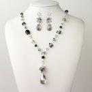 Silver Smoke Black Diamond Faceted Glass Fashion Jewelry Set 9507