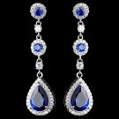 Rhodium Sapphire Teardrop CZ Dangle Earrings 9802