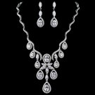 Rhodium Clear CZ Oval Teardrop Swirl Jewelry Set 9592
