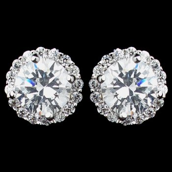 Rhodium Clear Mini Pave Round CZ Stud Earrings 8846