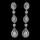Antique Rhodium Silver Clear Teardrop & Oval Pave Encrusted CZ Crystal Dangle Earrings 7763